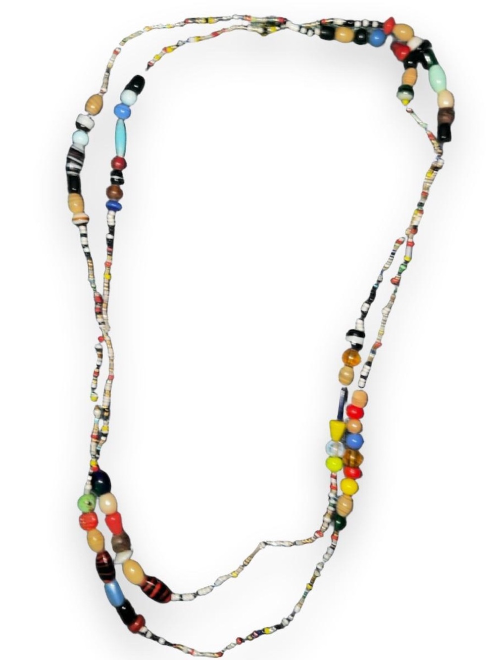 Vintage Handmade Multicolor Glass Seed Beaded Long Necklace - Boho Layered Style